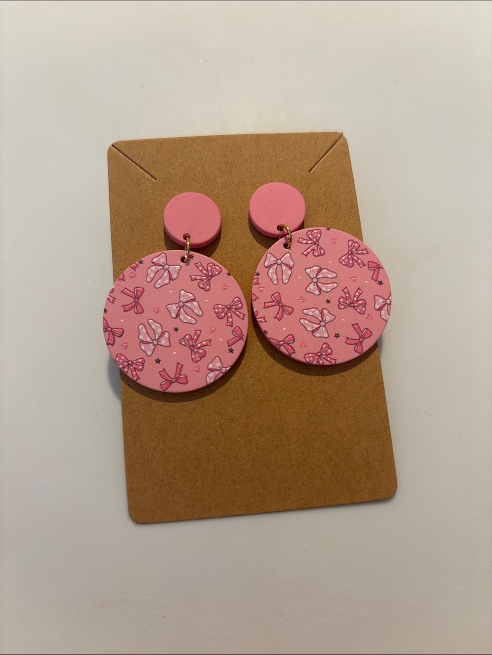 Fashion Jewelry Pink Round Drop Earrings with Bow Print